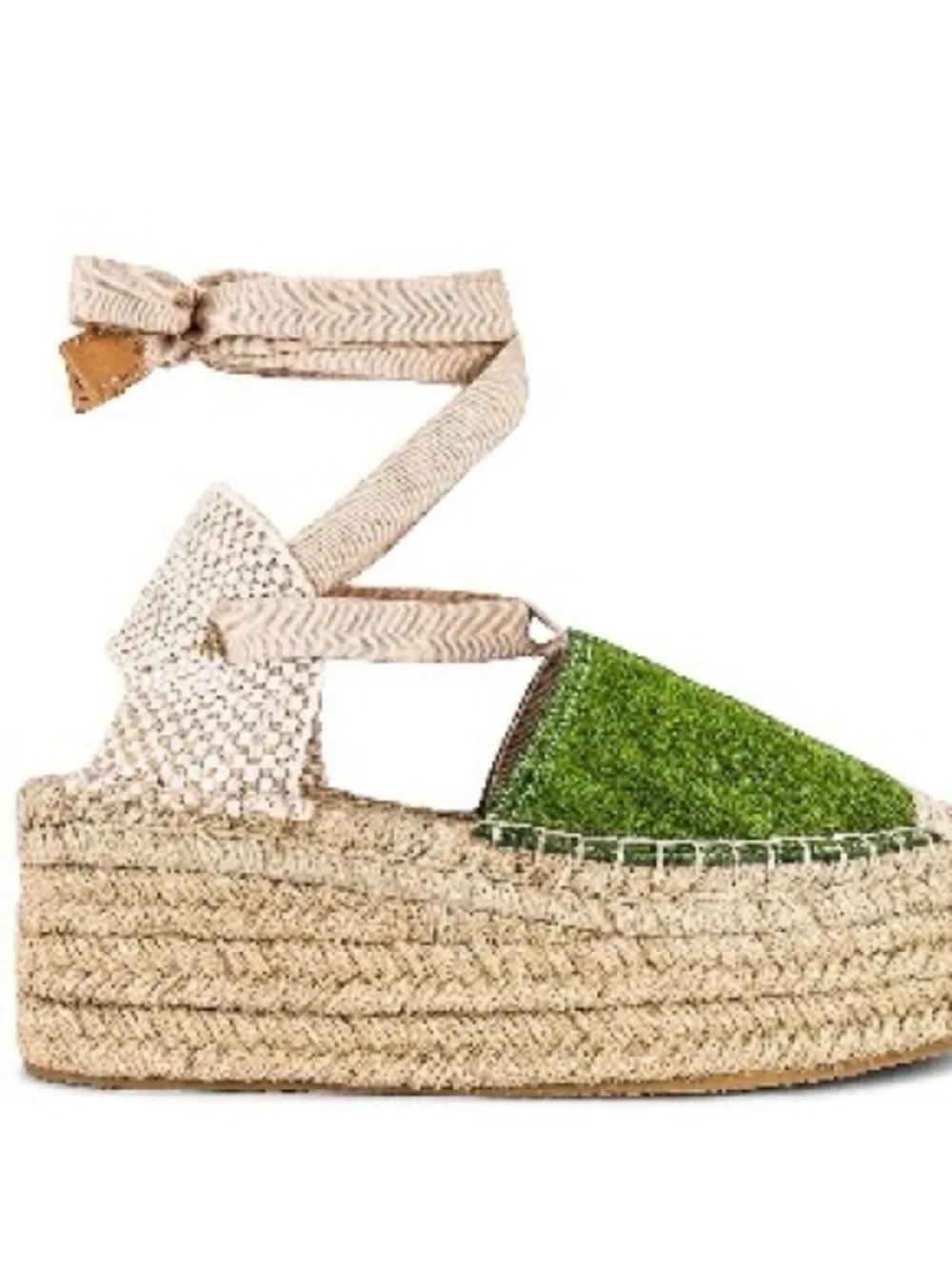 Womens Green Espadrille Platform Sandal with Ankle Tie